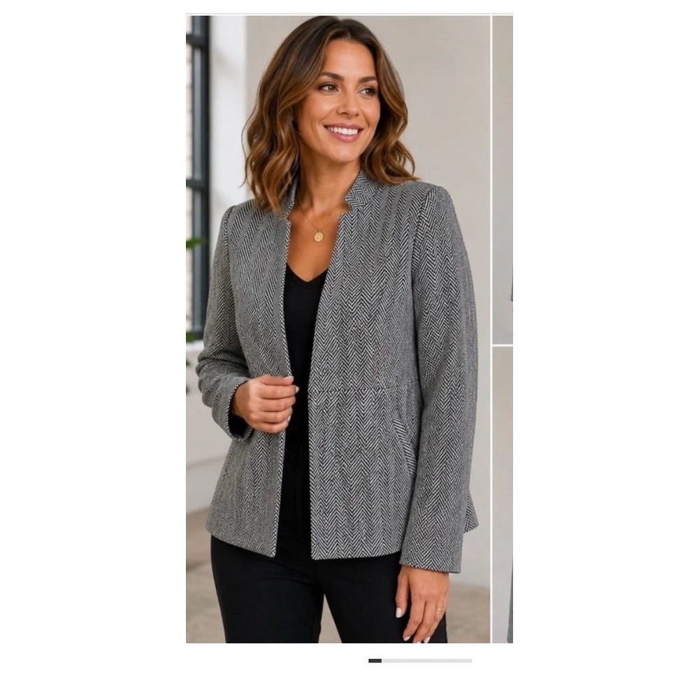NWT Mina Self Black & White Herringbone Collarless blazer size Small